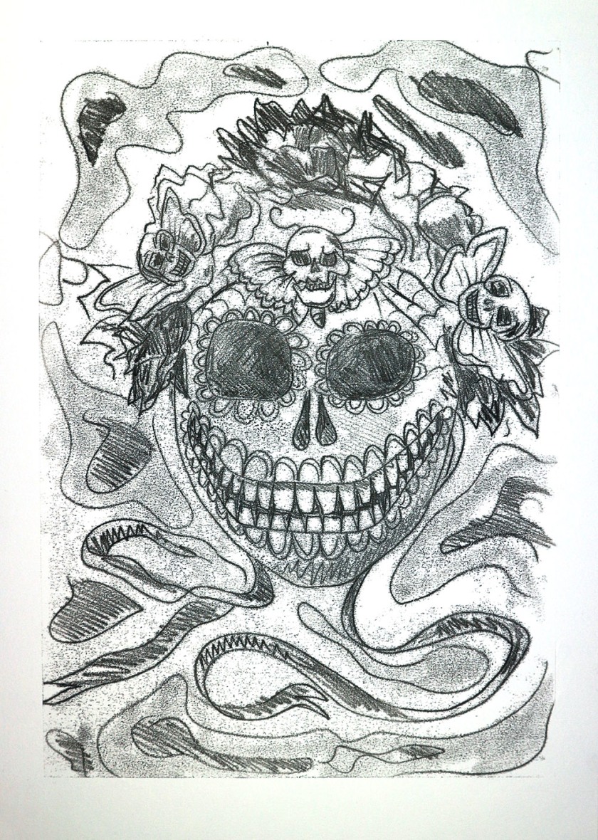 Mexican death mask backdrawing
